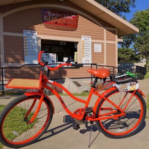 Bicycle rental service bike featuring iLasik promotional image